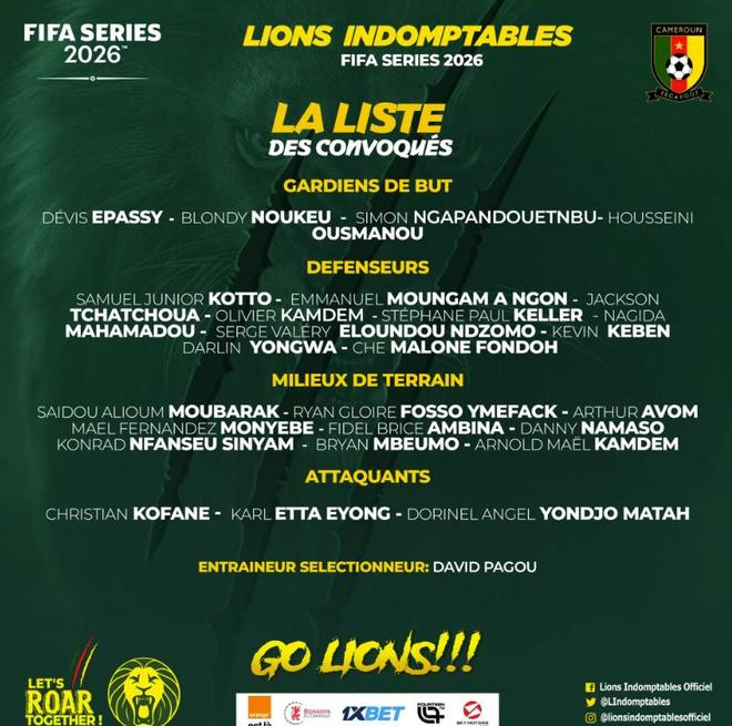喀麦隆公布新一期名单 姆伯莫领衔备战国足对决